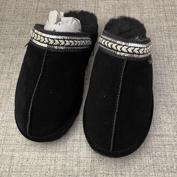 BEARPAW Tanya Suede Embellished Slipper Mule Black Size 9 NEW Sequin Comfort - Picture 1 of 8